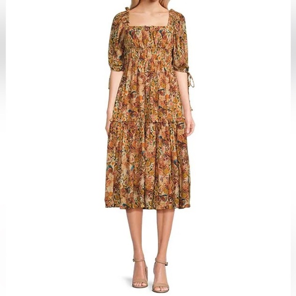 En Saison Women's Medium Candela Floral Square-Neck Ruffle-Tier Midi Dress NWT - Picture 4 of 16